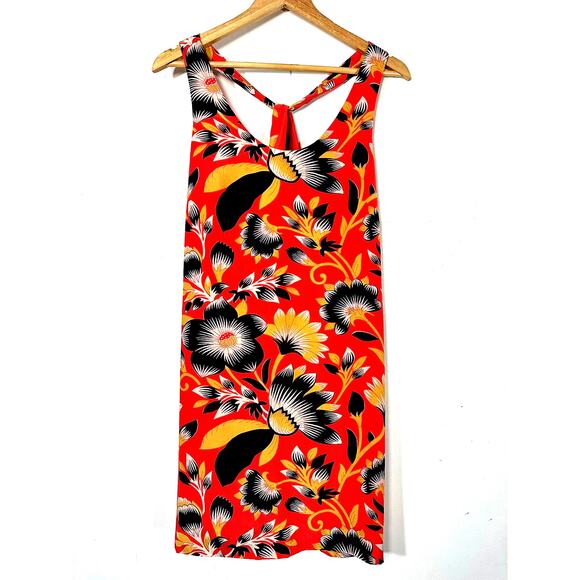 J. Crew Twist Back 100% Silk Dress Hibiscus Floral SZ 4 Tropical Resort Vacay - Picture 2 of 10